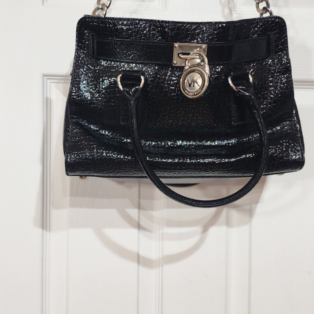 Michael Kors Black Croc Embossed Satchel
